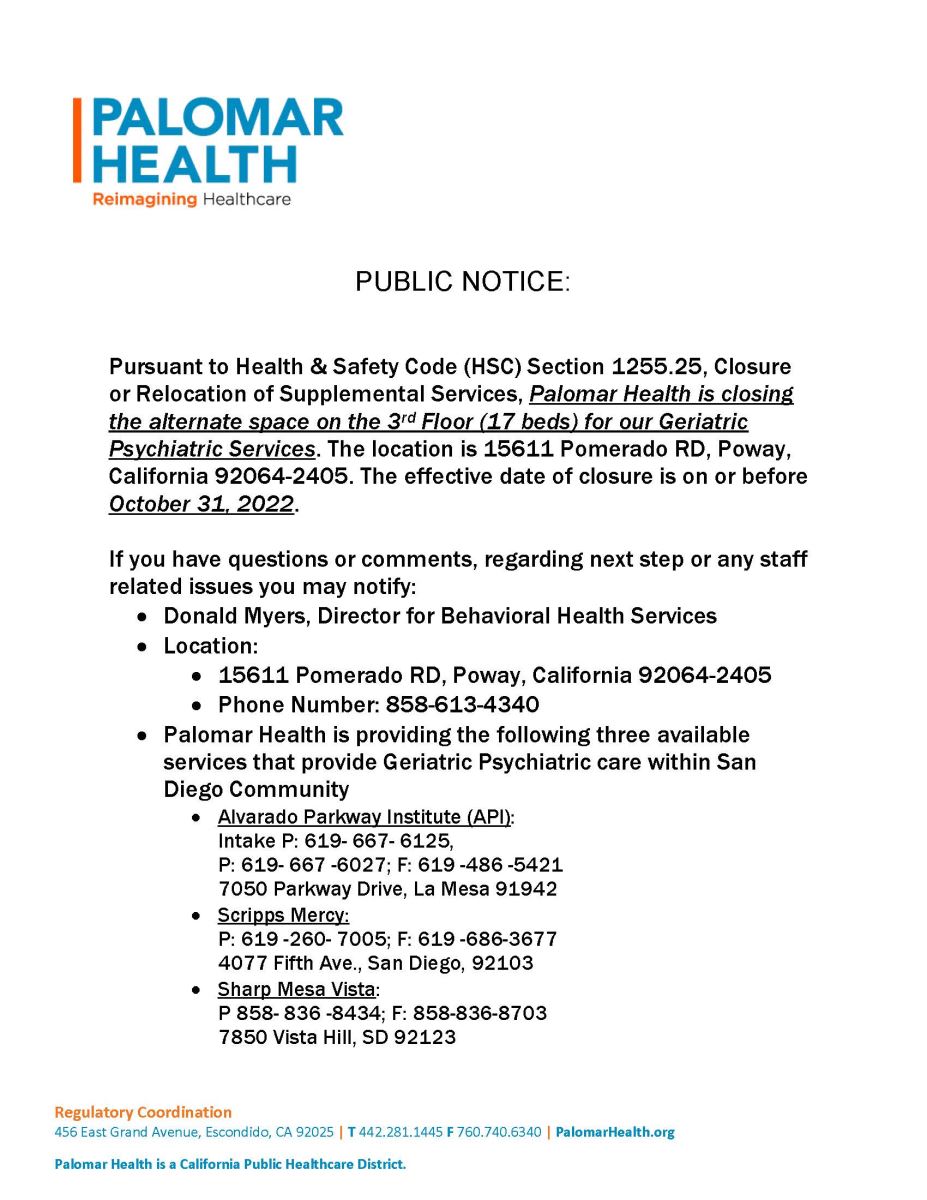 Public Notice for Relocation of Geriactric Psychiatric Services